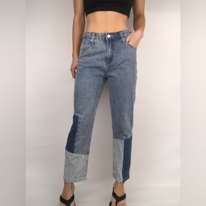 Women's Straight Leg Jeans - Blue Patchwork